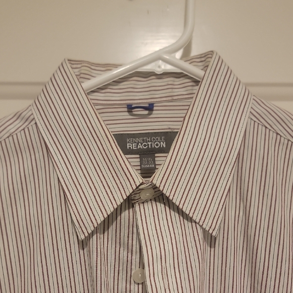 Kenneth Cole Reaction Men's Dress Shirt - White and Brown Stripes - Picture 1 of 3